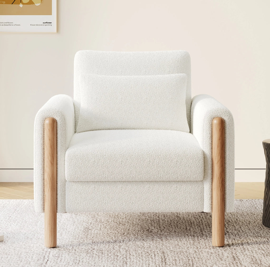 Poltrona lounge in tessuto Teddy bianco con cuscini spessi