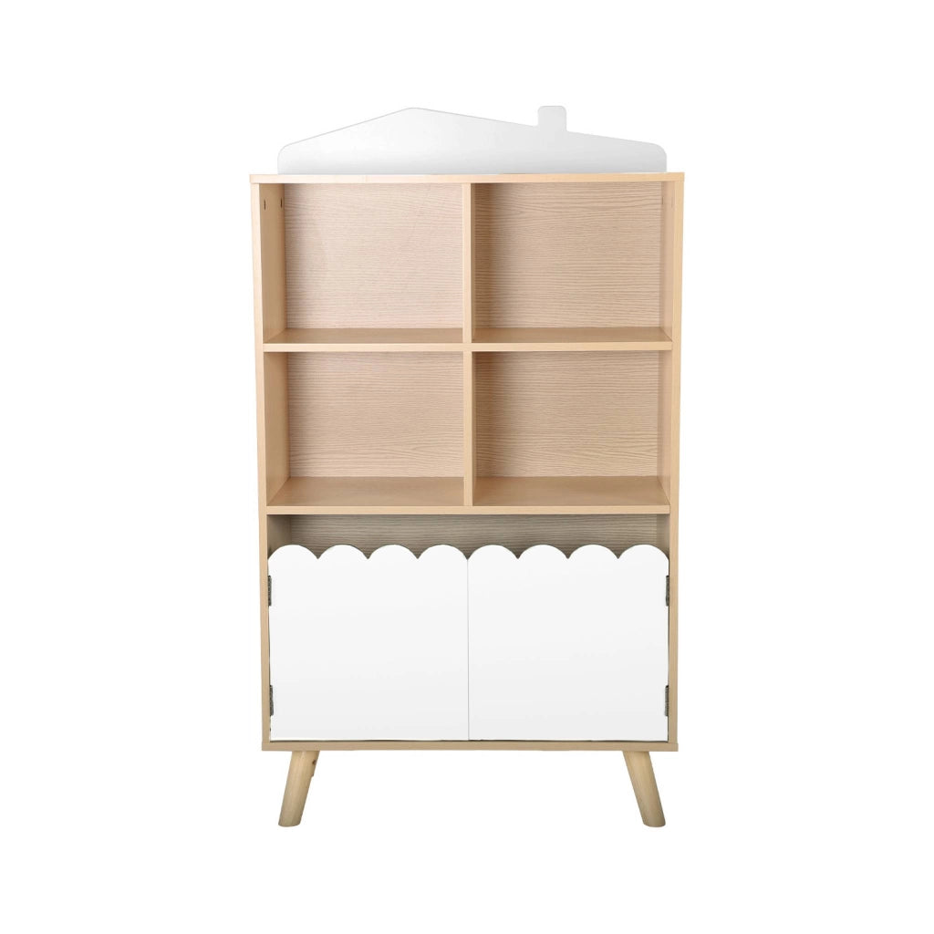 Biblioteca per bambini in legno di pino 2 porte e 4 scaffali, bianco