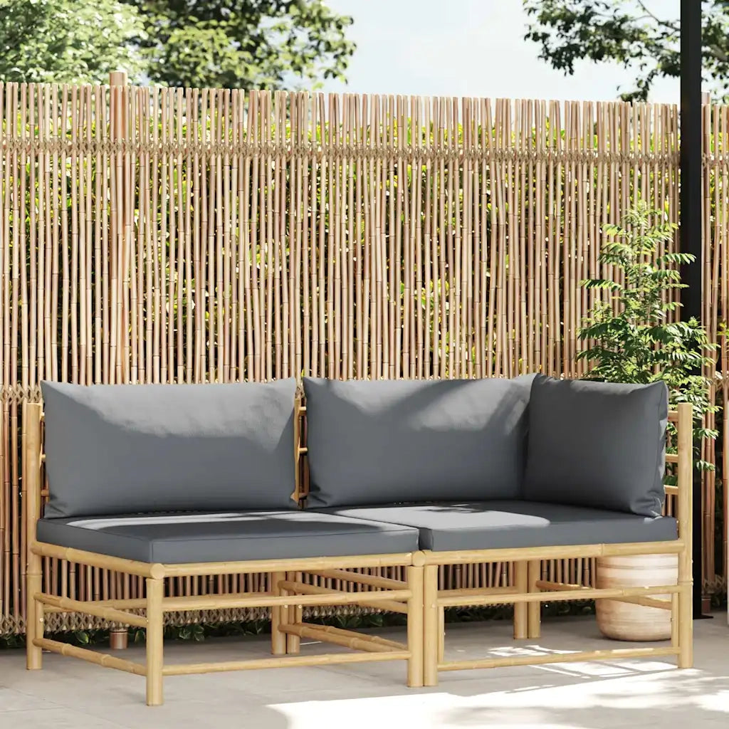 Salotto da Giardino-Set Divani da Giardino 2 pz con Cuscini Grigio Scuro in Bamb¨´ 470929