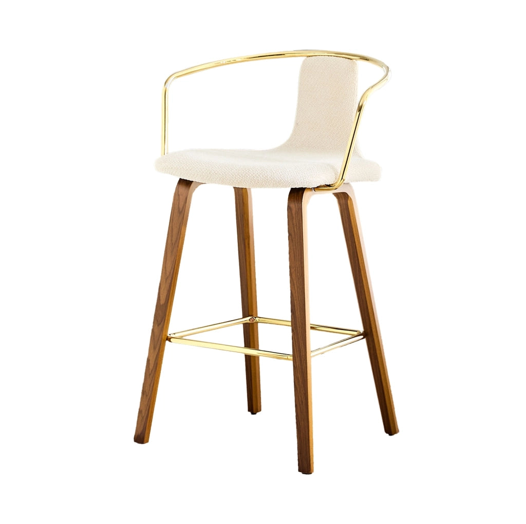 Set 2 sgabelli da bar con braccioli in tessuto teddy bianco e gambe in legno HOMVRA
