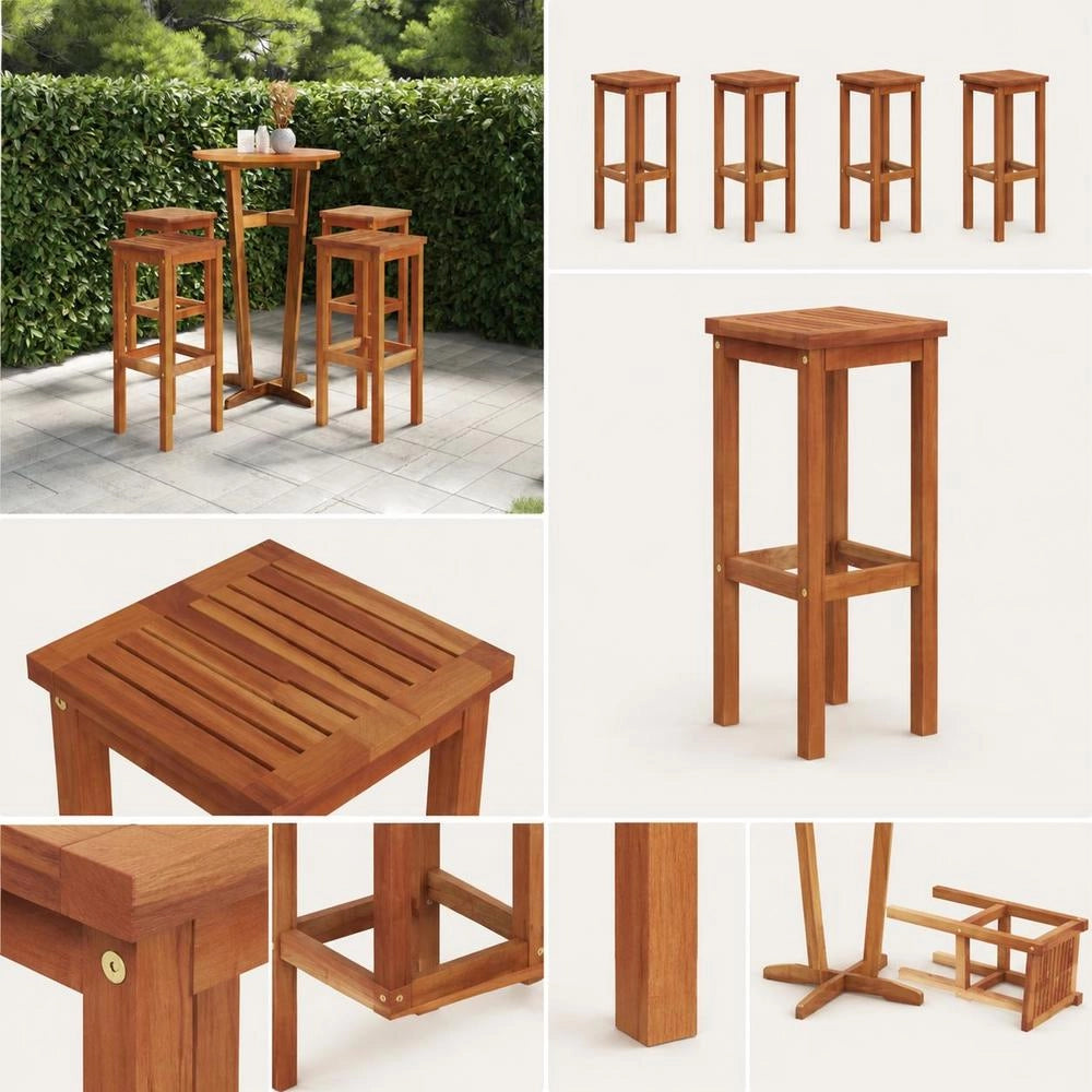Bar Stools, Set Of 4, Solid Acacia Wood