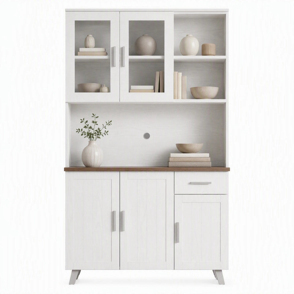 Mobile alto rustico 114x40x190 cm con vetrina e cassetto