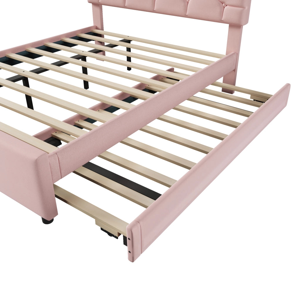 LETTO 140x200 cm in velluto rosa con letto estraibile
