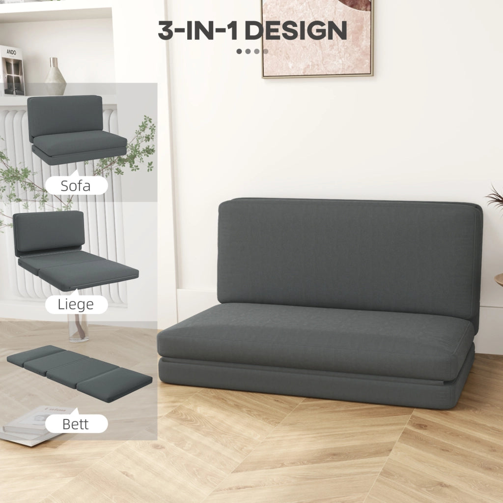 Divano a terra 3-in-1 pieghevole in tessuto effetto velluto grigio scuro, letto imbottito fino a 240 kg per soggiorno e camera