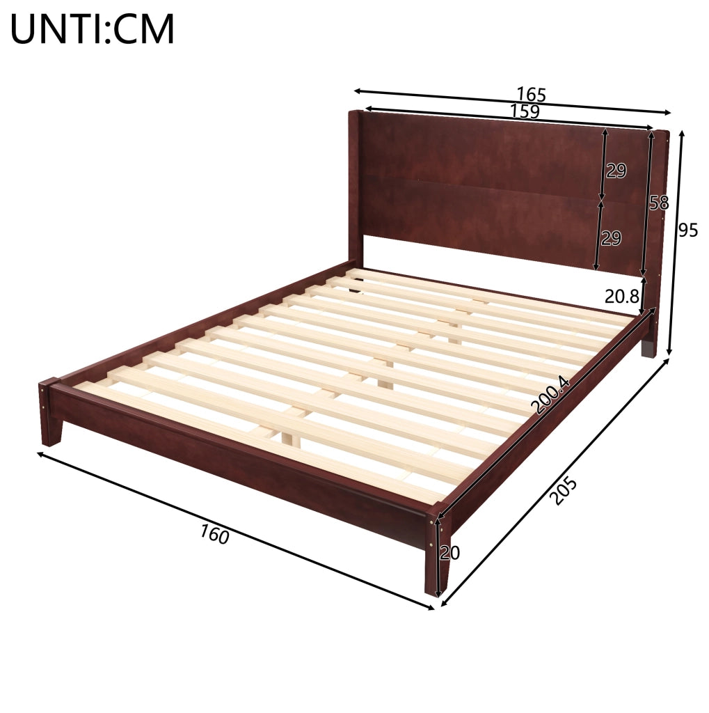 Letto a piattaforma 160x200 cm con testiera e 11 doghe; MDF e compensato; marrone