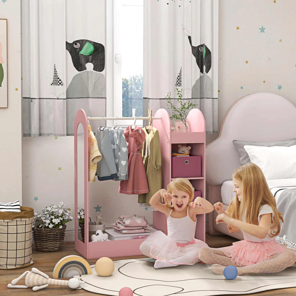 Appendiabiti bambini con ripiani e specchio ¨C Xylo ¨C legno rosa