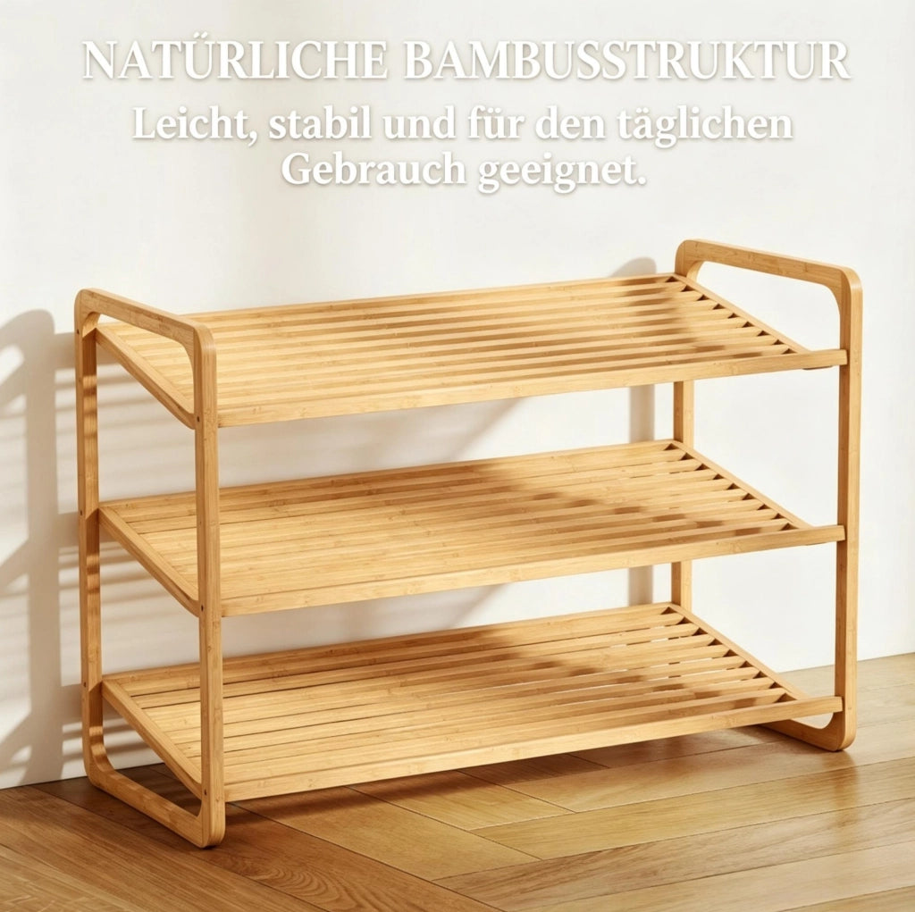 Scaffale per scarpe in bambù a 3 livelli, capacità fino a 12 paia, salvaspazio per ingresso 76x33x50,8 cm