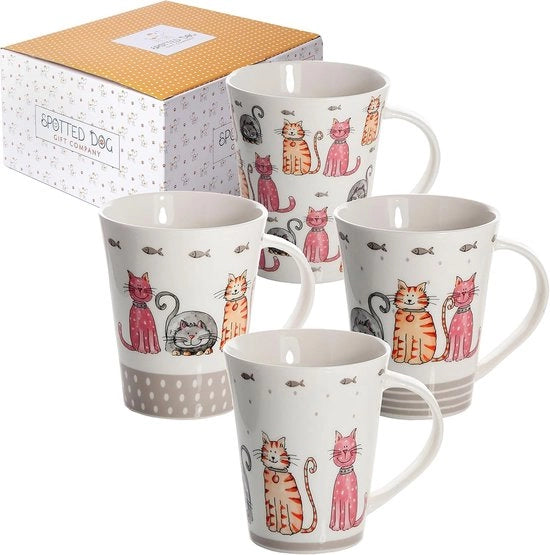 Set di 4 Mok per Caffè e Tè - Tazze Ceramica per Bevande Freddo/Caldo - Resistente a Microonde e Lavastoviglie - 360 ml