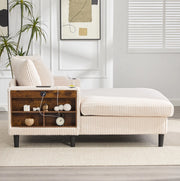 Chaiselongue multifunzione in velluto a coste con ampia zona letto, portabicchieri laterali e illuminazione LED