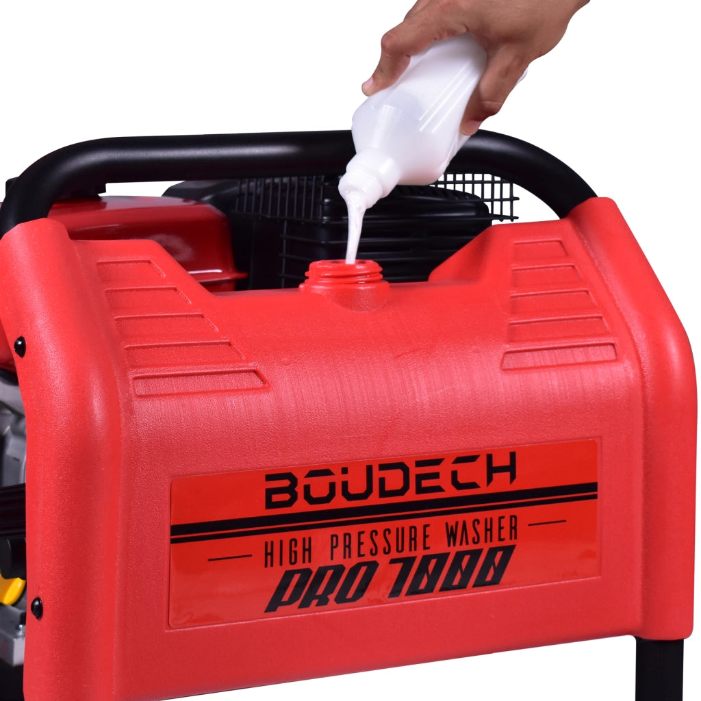 BOUDECH - PRO 7000 - Idropulitrice termica ultra-potente con motore a scoppio OHV 7hp 4T con 5 ugelli e contenitore per detergente integrato