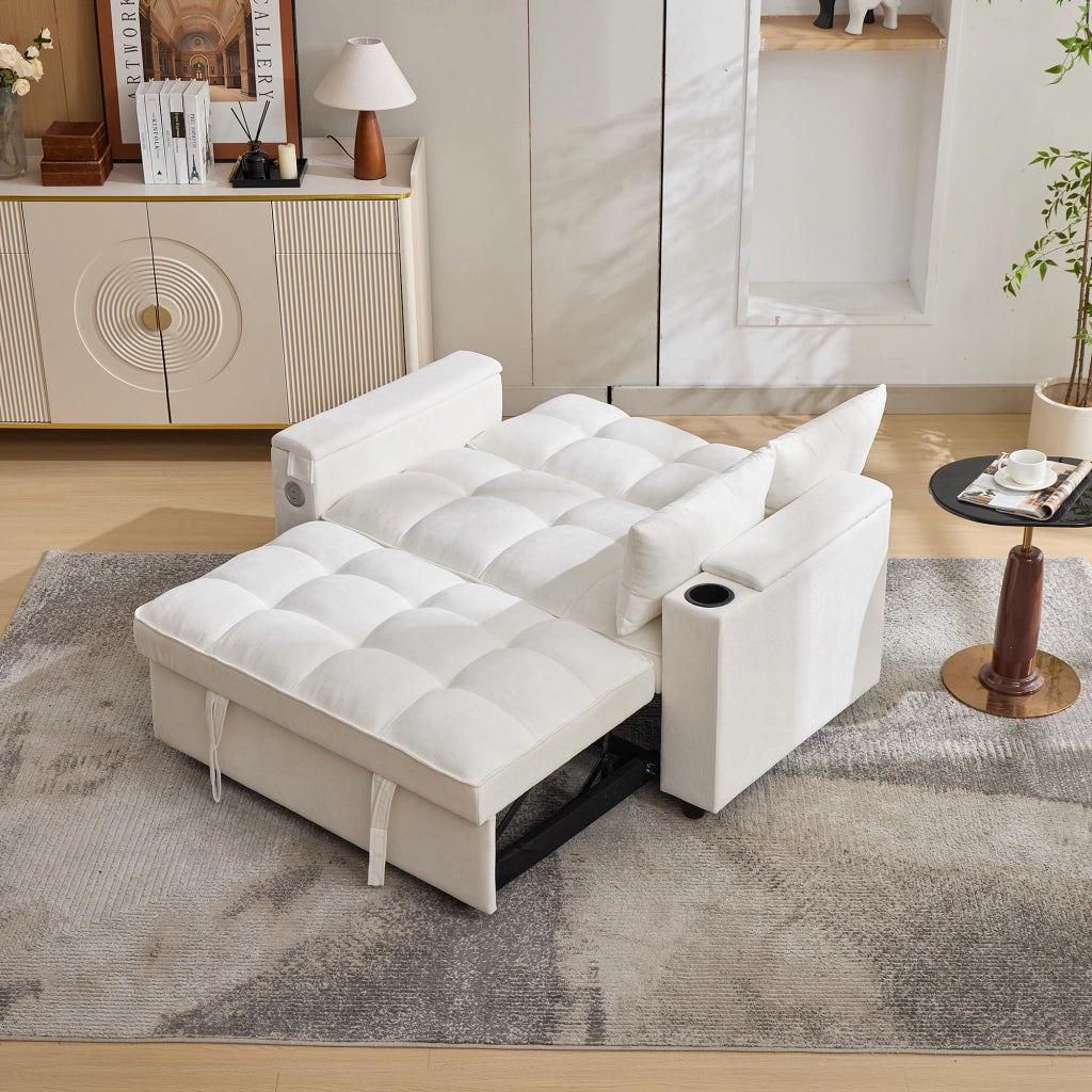 Divano Letto 3 in 1 Estraibile 2 Posti con Tavolo e Portabicchieri ¨C Xylo ¨C Beige