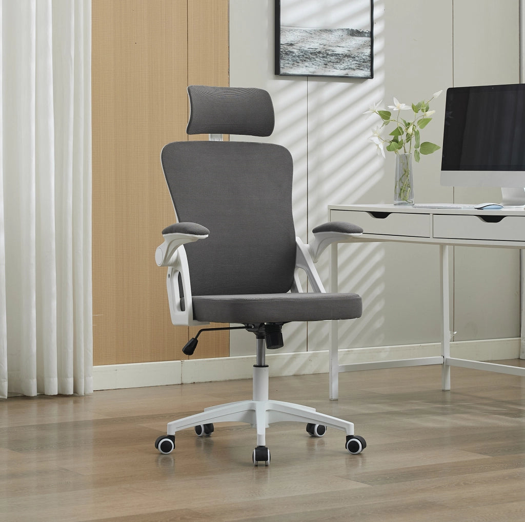 Sedia da ufficio ergonomica grigia con schienale in rete