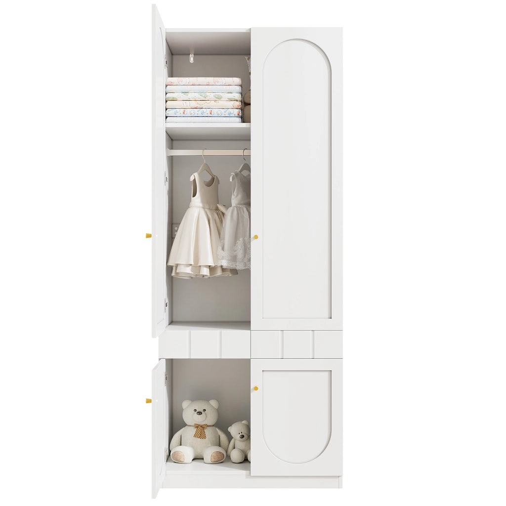 Armadio guardaroba a 2 ante con cassetti a pressione e ripiani fissi, per camera da letto, in MDF bianco, 80 × 50 × 200 cm