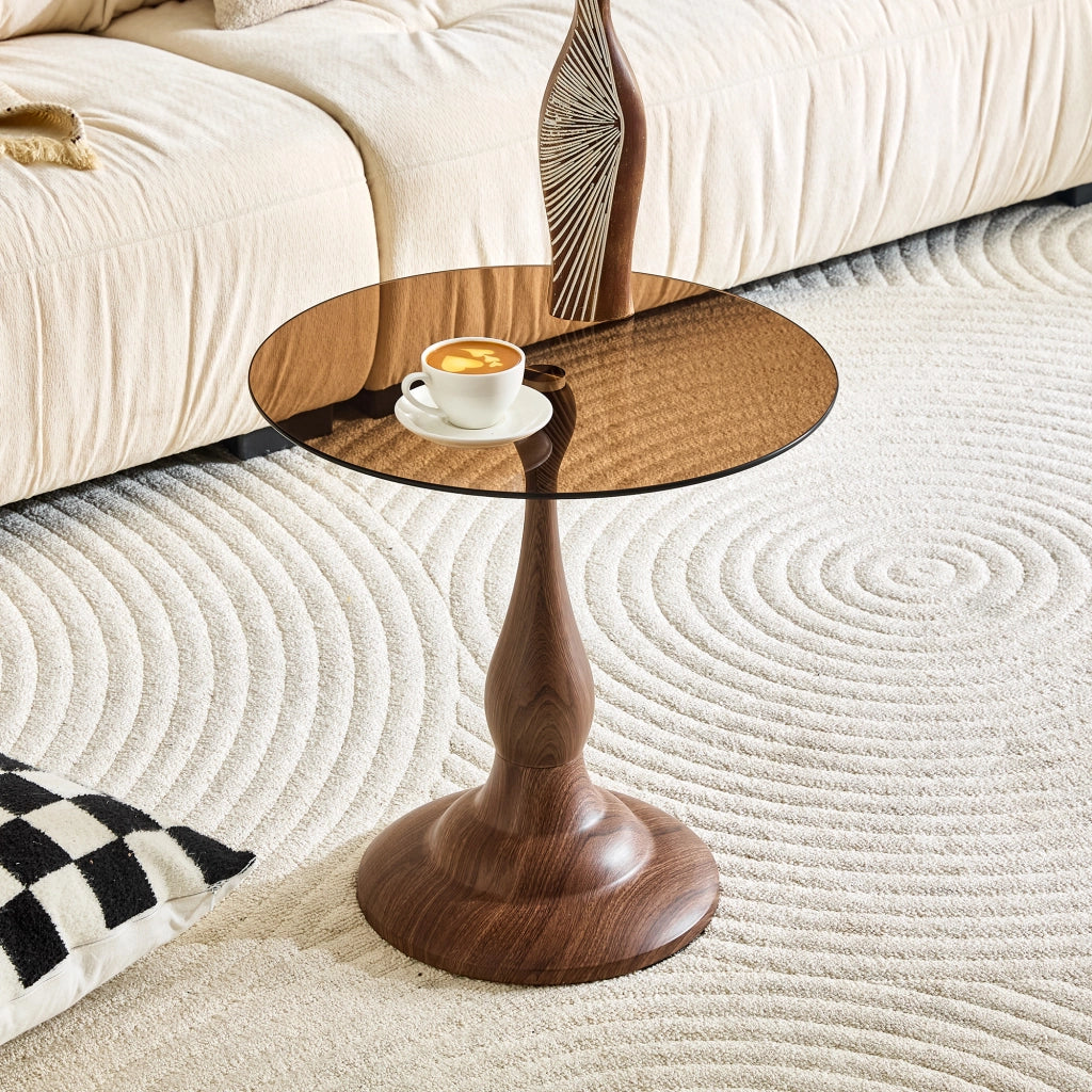 Tavolino da divano rotondo con piano in vetro temperato e base in metallo marrone diametro 50 cm altezza 51.5 cm
