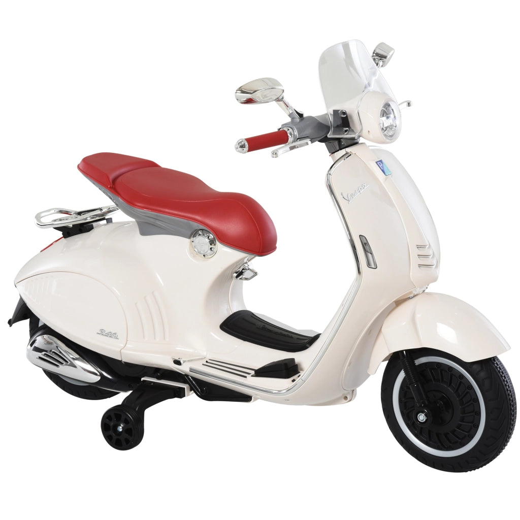 EasyComfort Moto Elettrica per Bambini con Licenza Ufficiale Vespa, 2 Rotelle, Luci e Suoni, 108x49x75 cm, Bianca