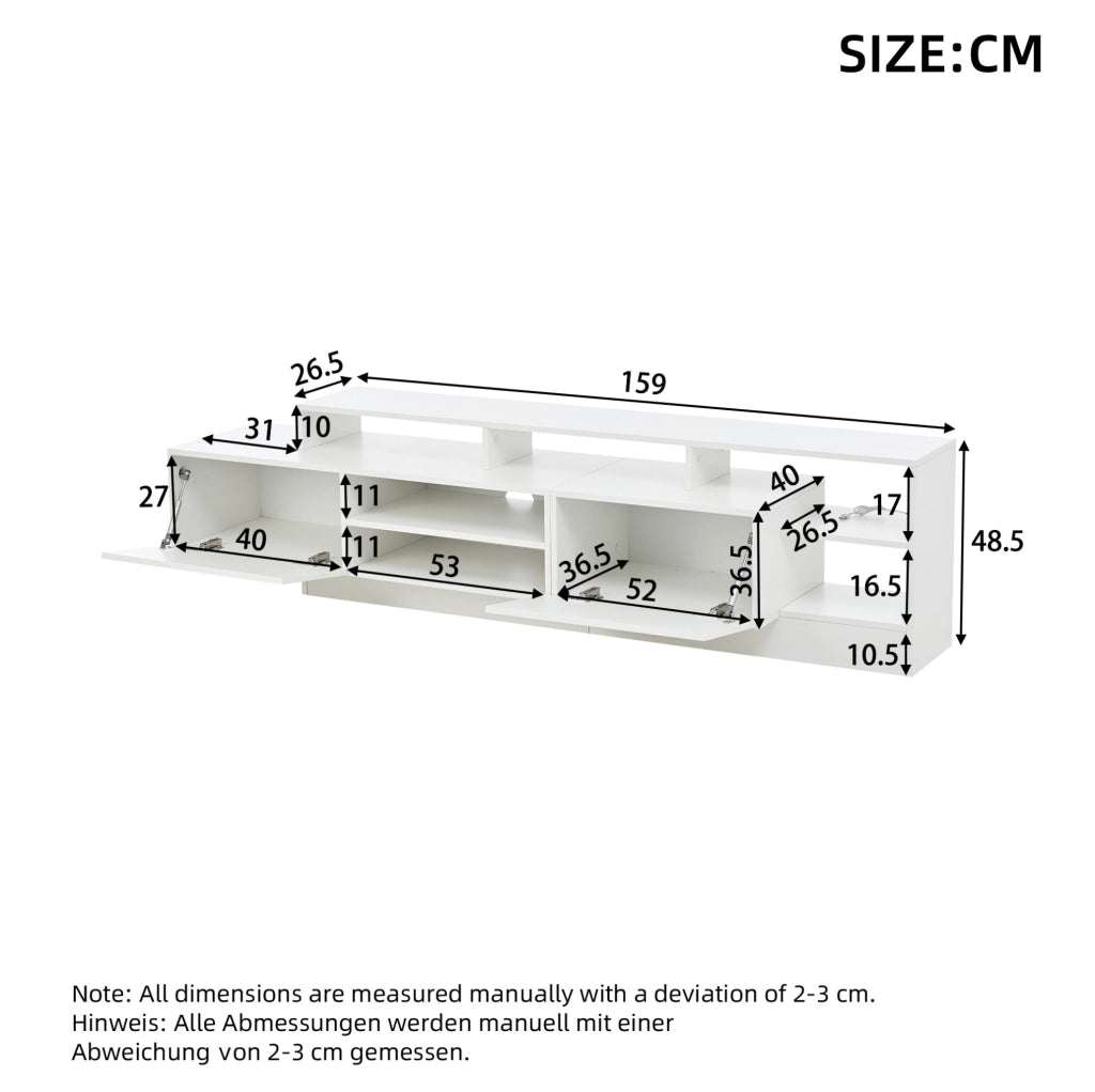 Mobile TV 190 cm bianco con LED; 2 ante a ribalta e vani a giorno HOMVRA