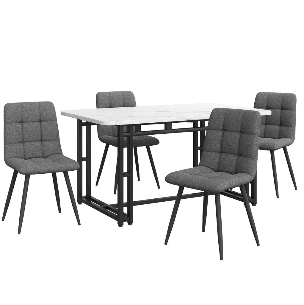 Set tavolo da pranzo 140x80 cm con 4 sedie in lino grigio scuro e struttura nera