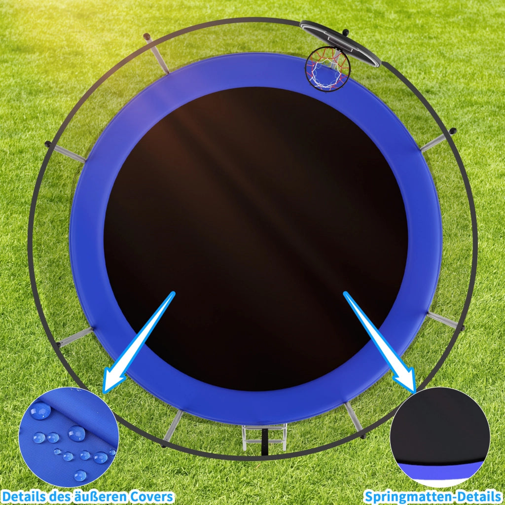 Trampolino rotondo da esterno 366 cm in acciaio blu con rete di sicurezza -