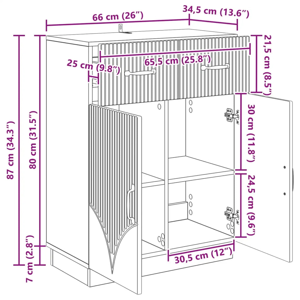 Credenza | Madia | Buffet da pranzo | Armadio da pranzo Bianco Lucido 66 x 34,5 x 87 cm Legno ingegnerizzato