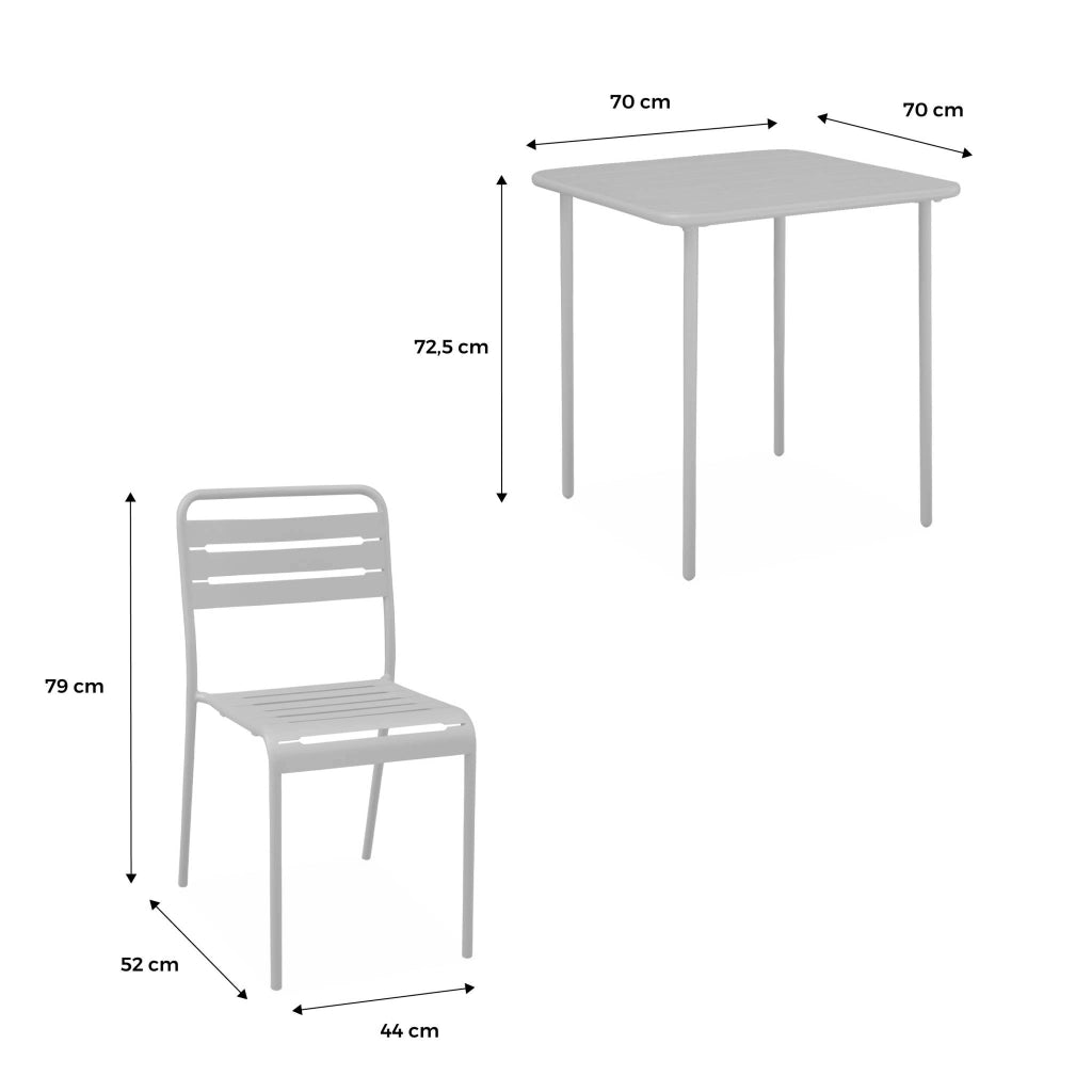 Set tavolo da giardino in acciaio con 2 sedie, 70cm, verde kaki