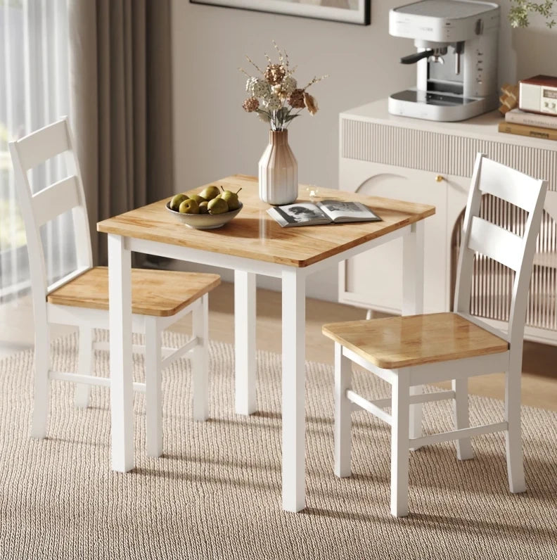 Set da 2 Sedie da Cucina in Legno di Caucciù con Schienale a Doghe Curvo, Bianco