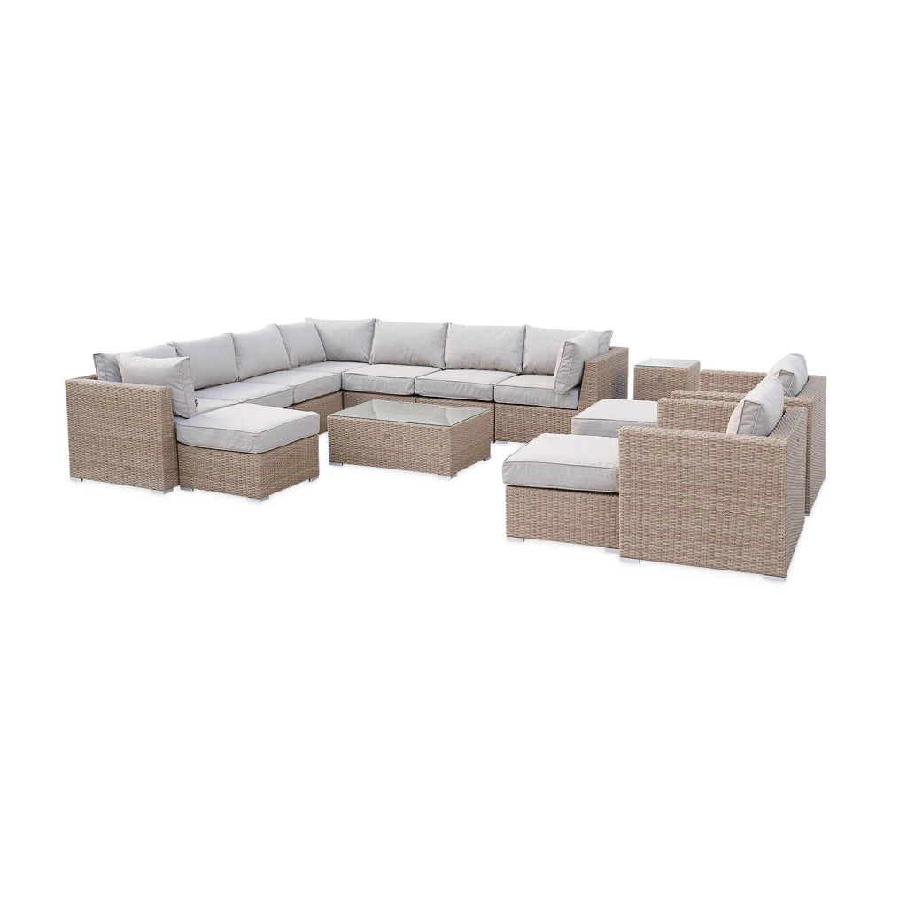 Salotto da giardino premium in resina intrecciata, 12-14 posti, beige