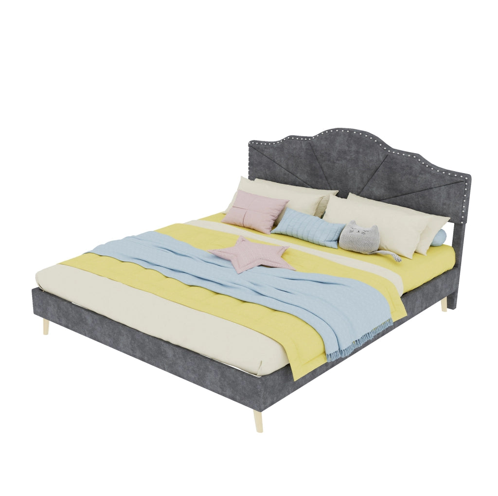 Letto moderno minimalista grigio 160x200 cm con testiera morbida e materasso incluso