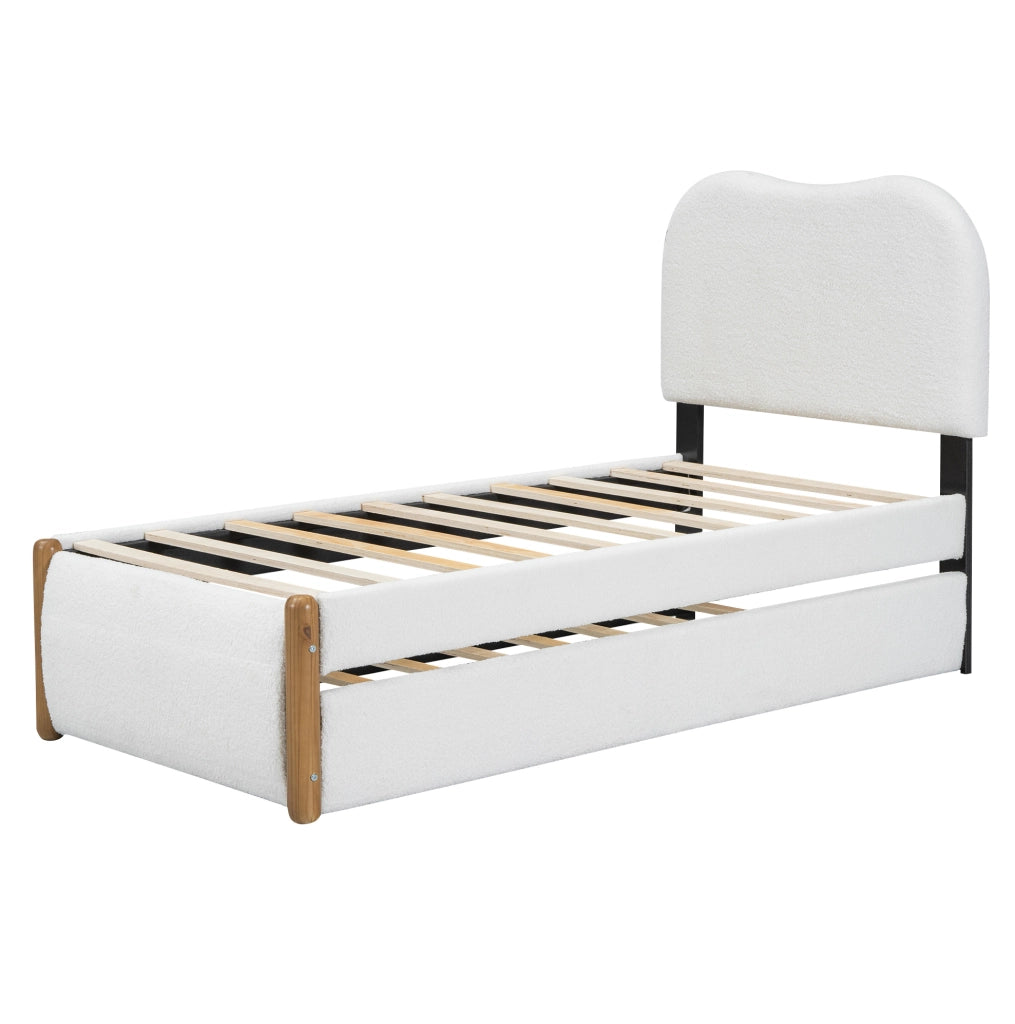 LETTO 90x200 cm con letto estraibile, rivestimento Plush, bianco