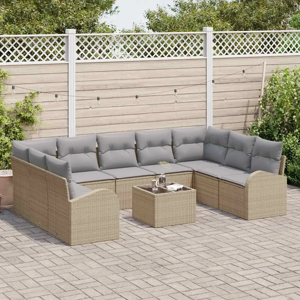Set Divano da Giardino 10 pcs Beige e grigio chiaro polyrattan
