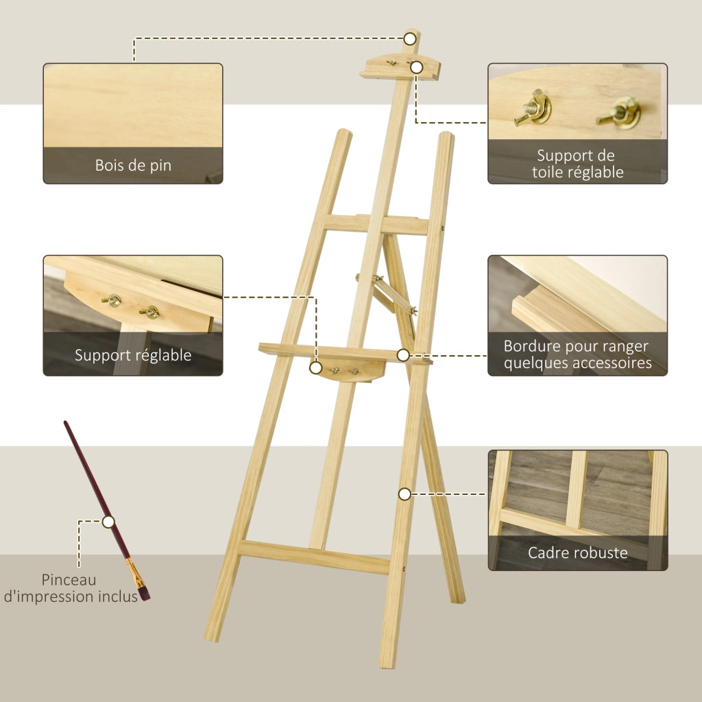 Cavalletto da Pittura Regolabile in Legno di Pino ¨C Zephmum ¨C 51.5x71.5x134.5 cm