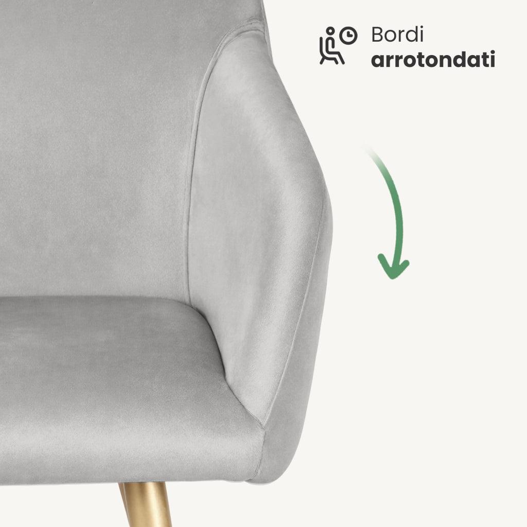 Set di 2 Sedie in velluto liscio ESTELLE Grigio gambe oro