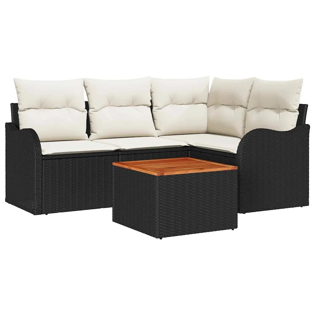 Set Divano da Giardino con cuscino 5 pcs Nero polyrattan