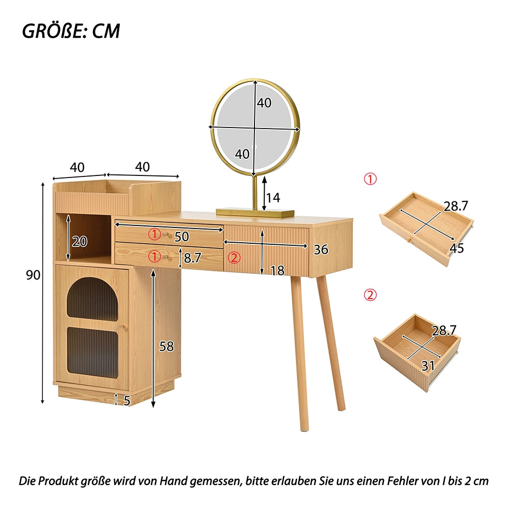 Coiffeuse con specchio LED e illuminazione 3 colori - Xylo - L120/H90/P40 cm - Legno