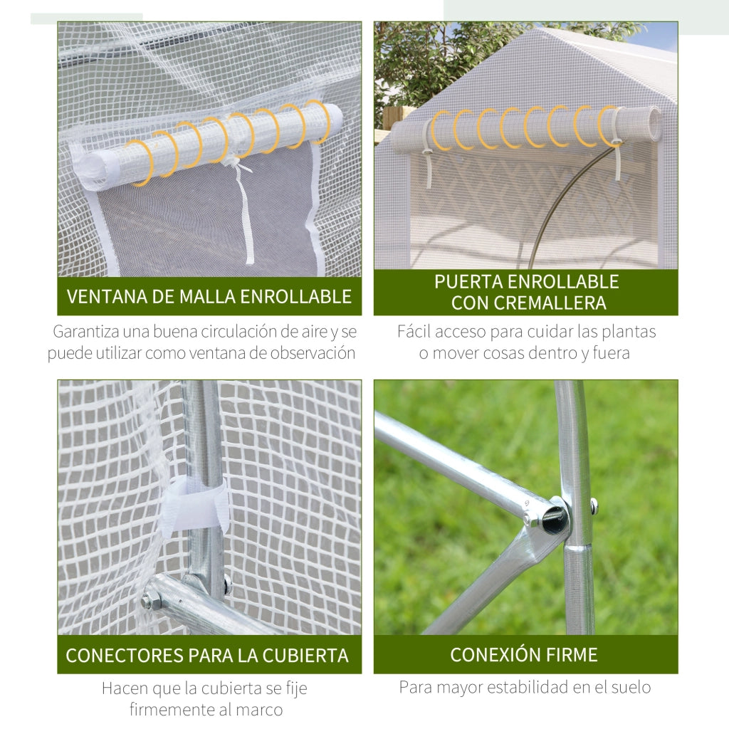 Serra Tunnel da Giardino 4x2x2m ¨C Xylo ¨C 6 Finestre Traspiranti Porta Avvolgibile Bianco