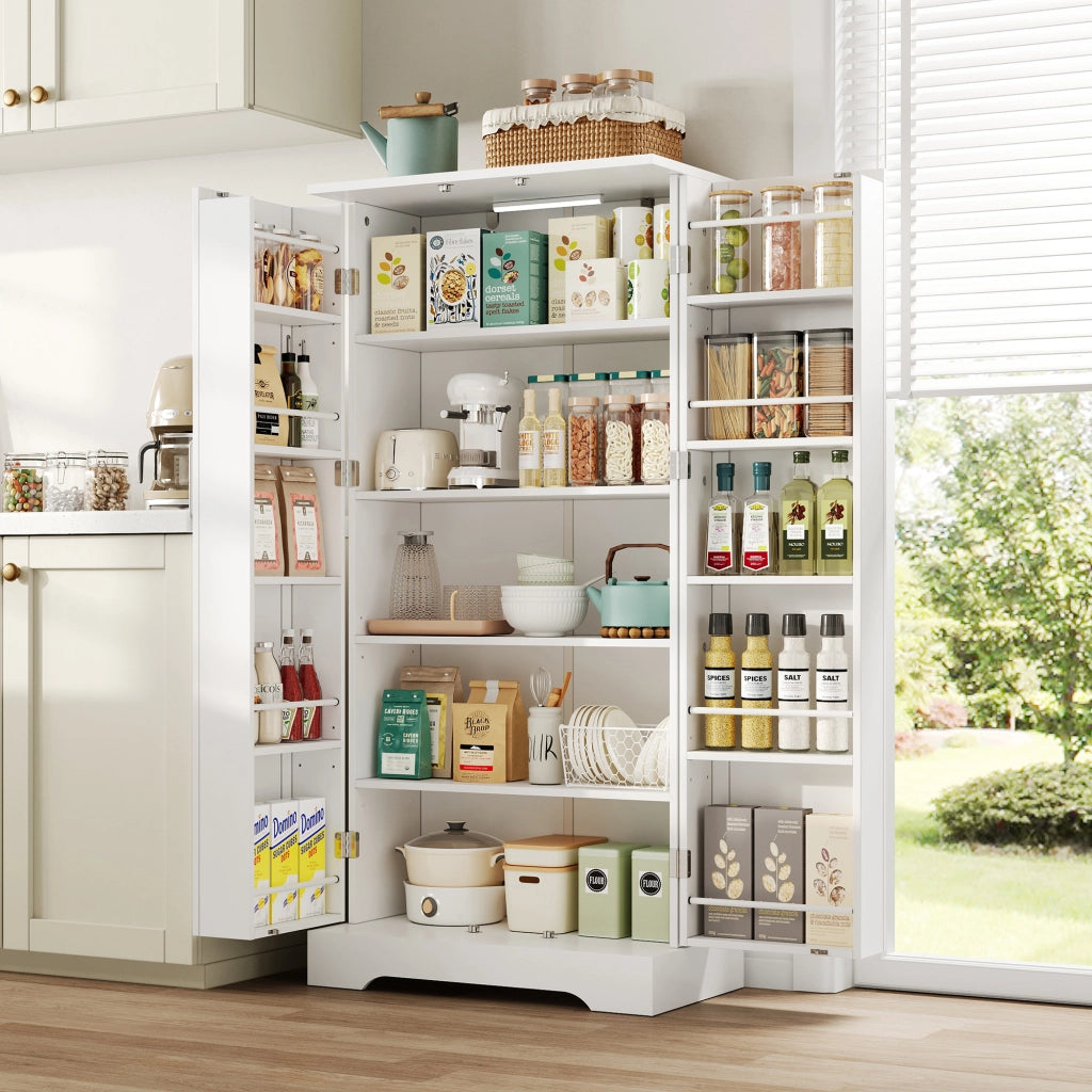 Mobile colonna cucina con luce LED a sensore USB; ripiani regolabili e doppie ante bianco 60 × 35 × 128 cm