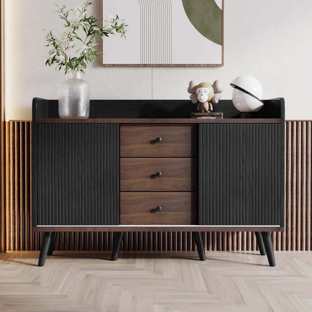 Sideboard moderno in legno, 3 cassetti e ripiani portaoggetti. Per camera da letto e soggiorno. H80 x L117,5 x P40 cm