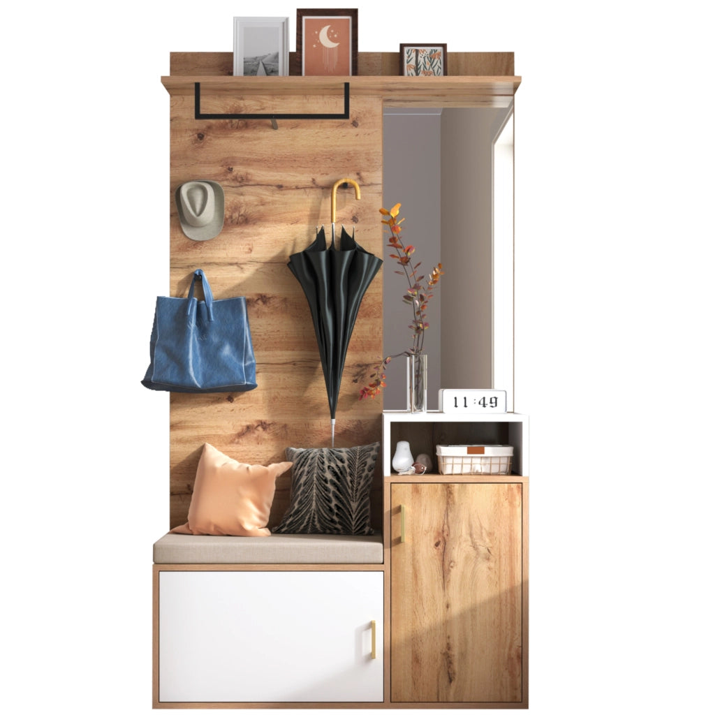 Set guardaroba ingresso bianco e legno con specchio e scarpiera
