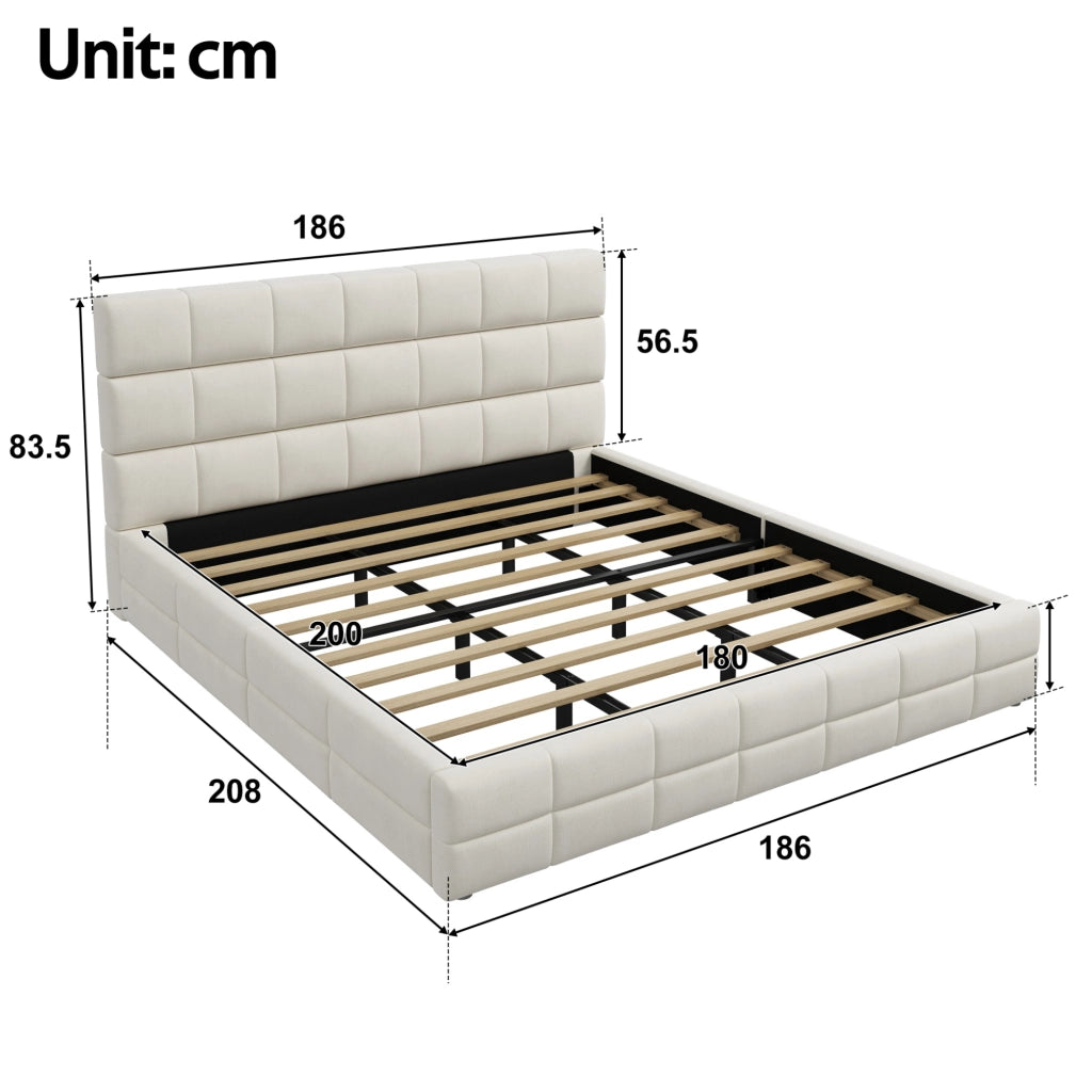 Letto a piattaforma 180x200 cm in velluto beige con testiera, per camera, senza materasso –
