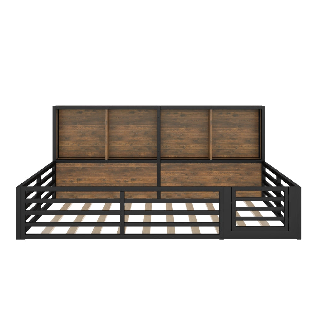 LETTO a sponde 140x200 cm Nero in Metallo e MDF con LED