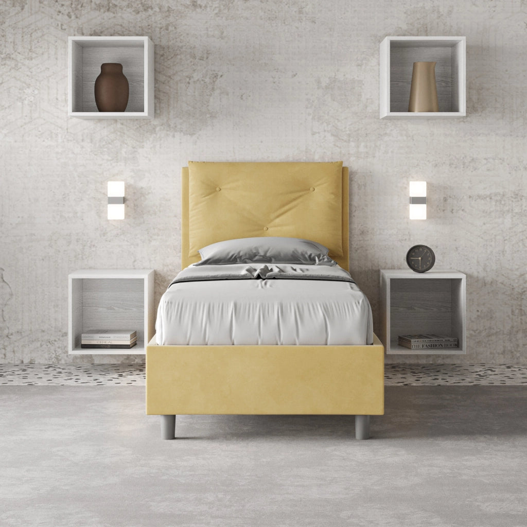 BS COM Letto singolo con rete imbottito 80x190 microfibra ocra