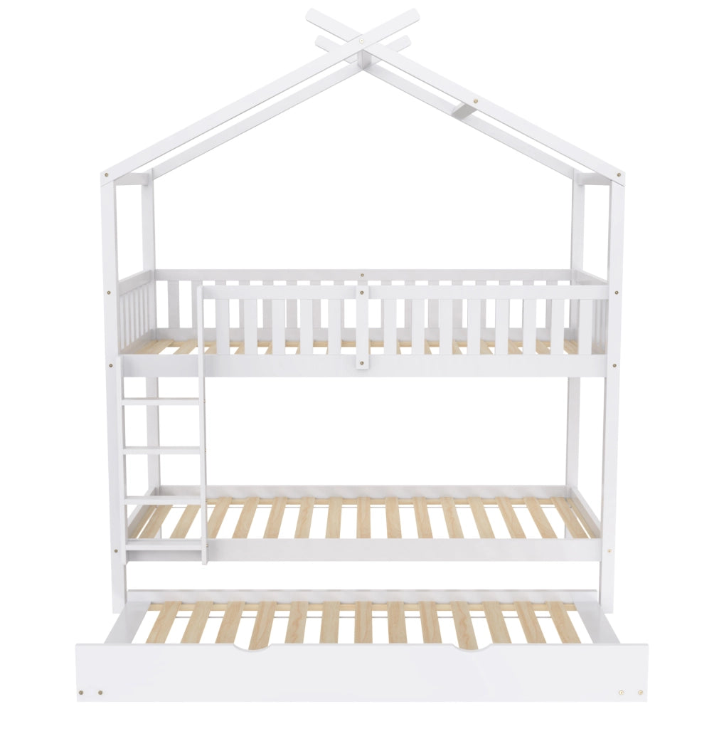 Letto a castello a 3 posti in pino bianco 90x200 cm