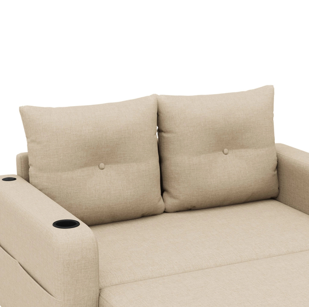Divano Letto 3-in-1 Beige in Tessuto Effetto Lino con Porta Bicchieri e USB, 131x81x94 cm