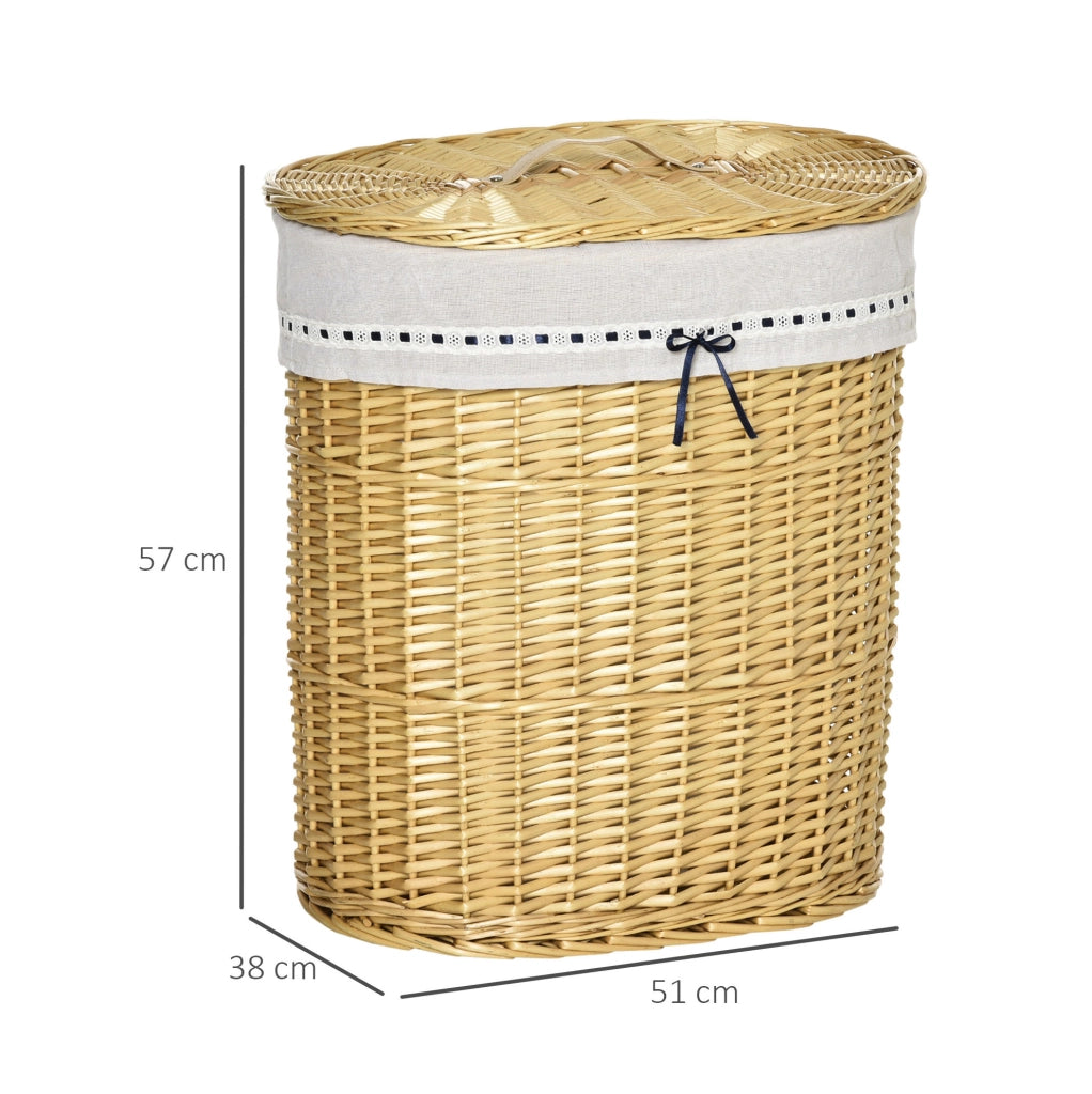 Cesto porta biancheria in vimini con coperchio 100L 51x38x57cm naturale per bagno e camera da letto