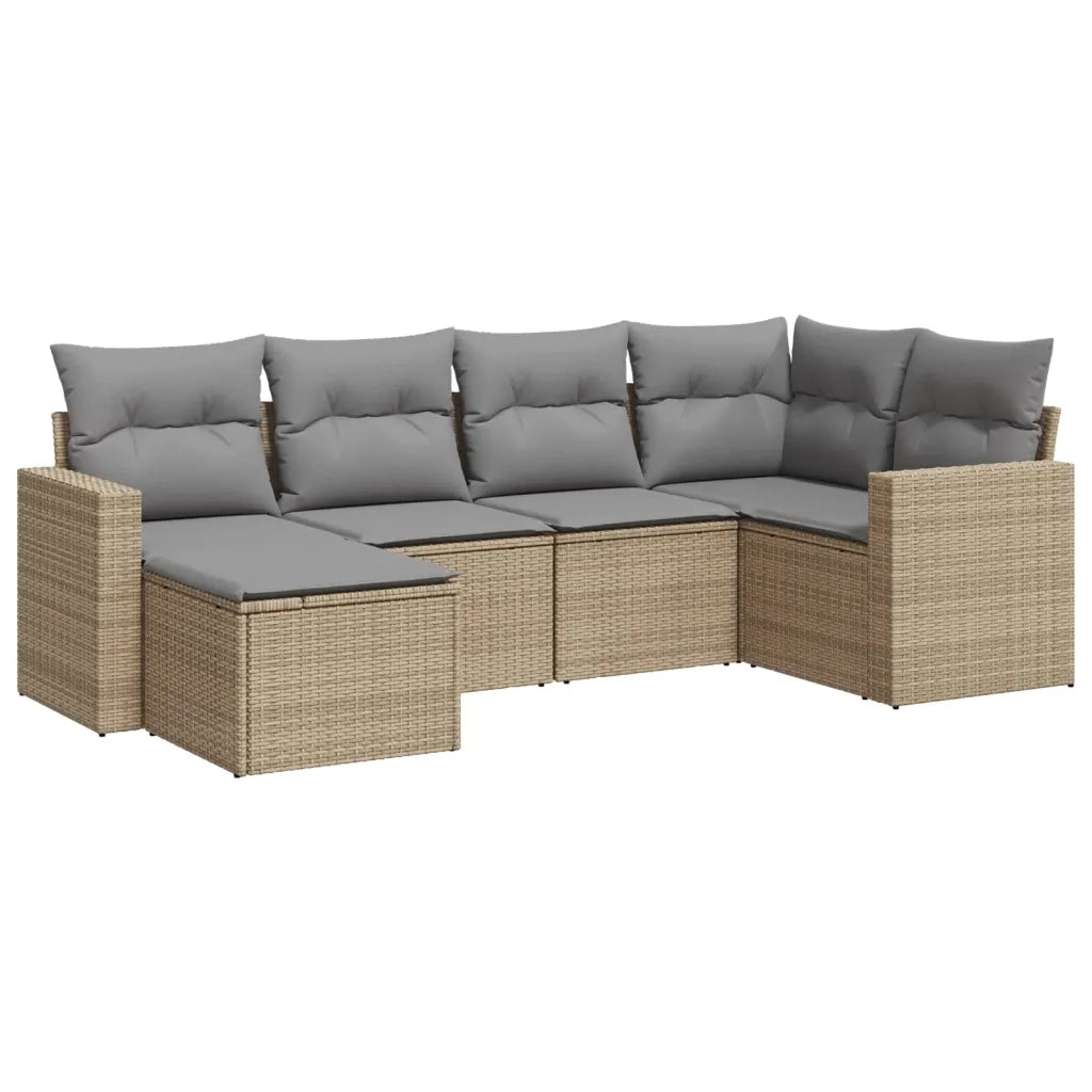 Set Divano da Giardino 6 pz con Cuscini Beige in Polyrattan
