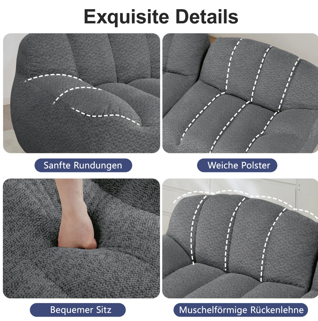 Divano modulare 4 posti con pouf, imbottitura in schiuma ad alta densità 32D, rivestimento in fleece grigio, ideale per soggiorno