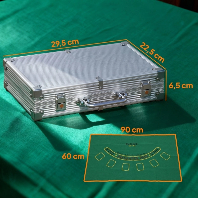 Set poker 200 fiches 40 mm argento, valigetta in alluminio