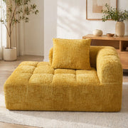 Divano chaise longue 158x90x60 cm con tasche laterali e cuscino in ciniglia gialla