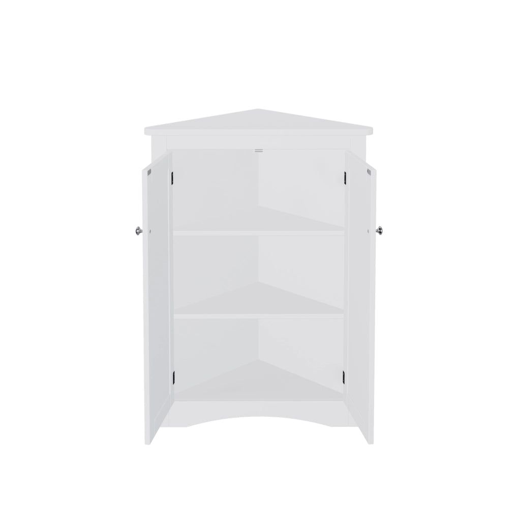 Mobile Armadietto Angolare Bianco per Bagno con 2 Ante e 3 Ripiani in MDF Laccato 61,5x80 cm