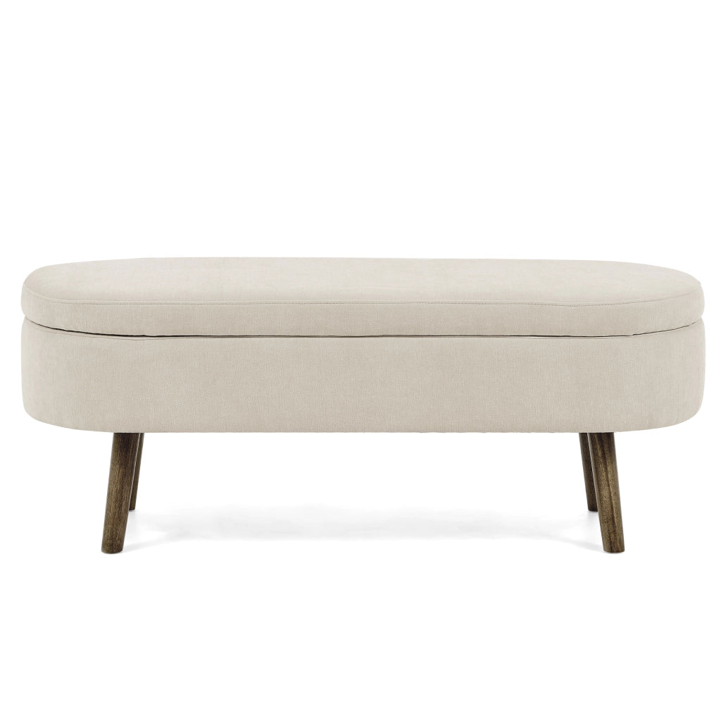 Panca contenitore beige in tessuto chenille con struttura in legno massello, 110x40x42 cm, 20L capacità, per soggiorno, camera e ingresso