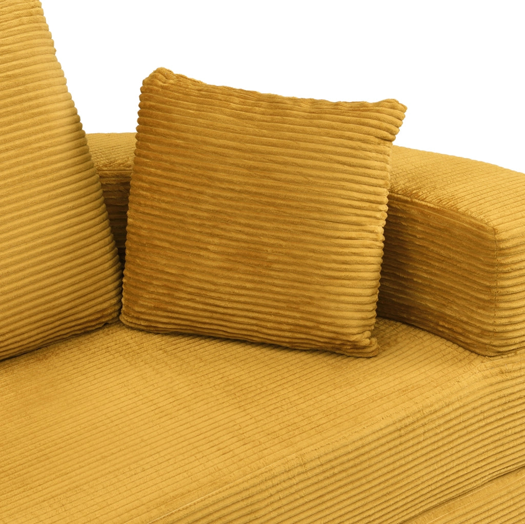 Divano letto pieghevole 2 in 1 in corda, 173x176 cm, giallo, con 3 cuscini